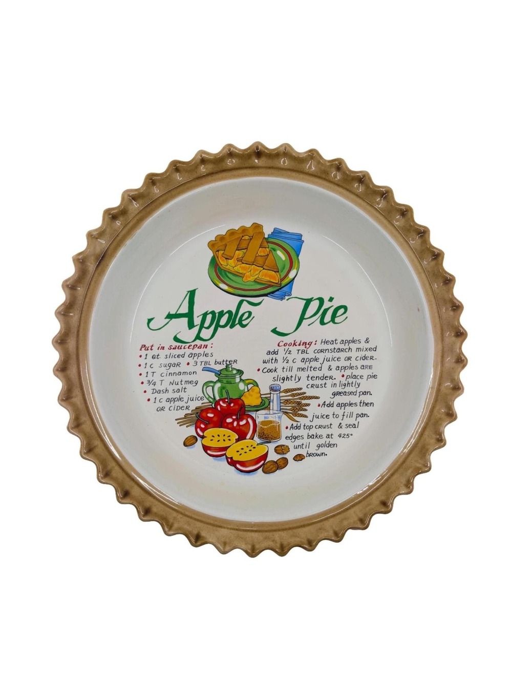 Vintage Apple Pie Recipe Covered Pie Plate with Lid